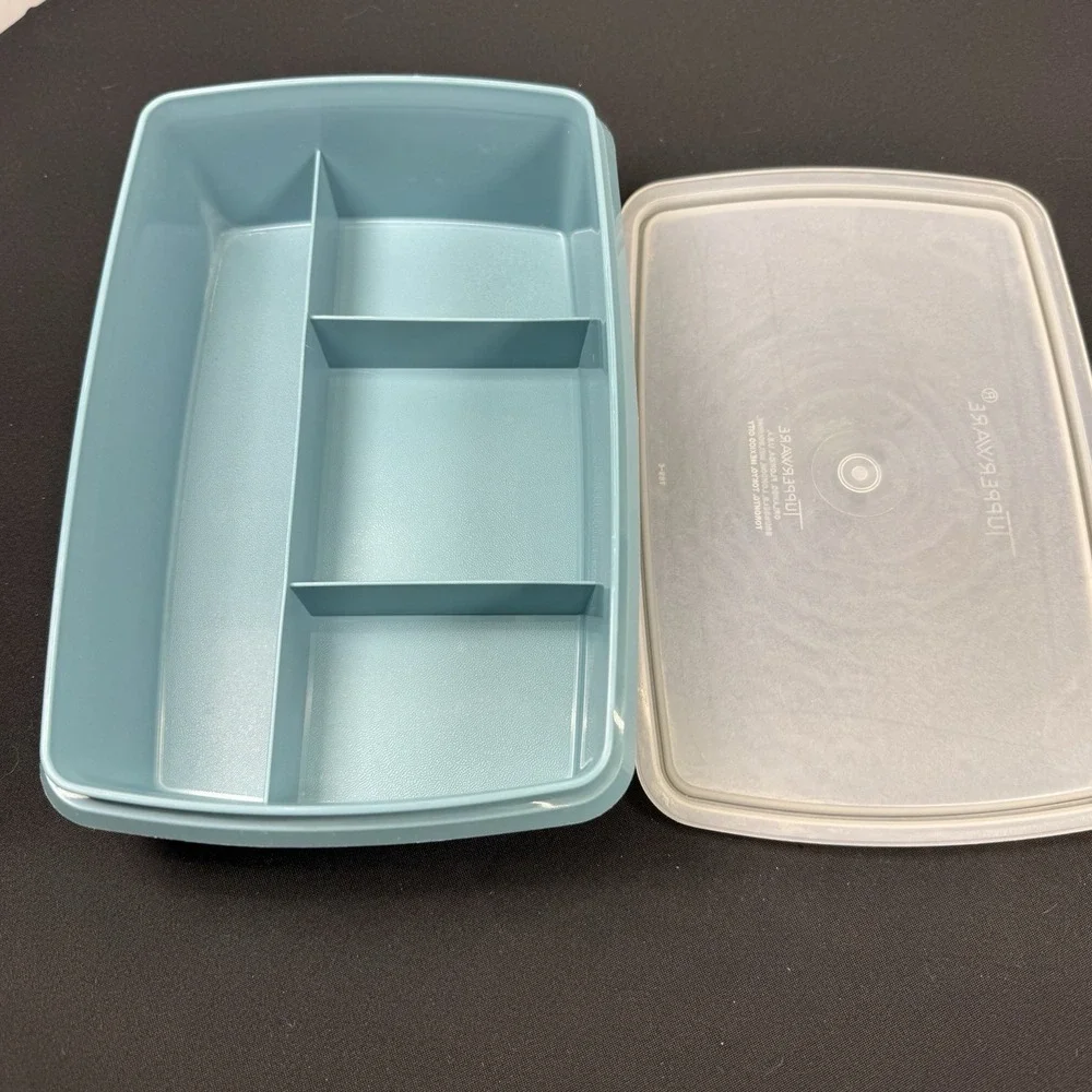Tupperware Tuppercraft #767 Stow N Go Organizer Blue‎ W/ Lid U.S.A